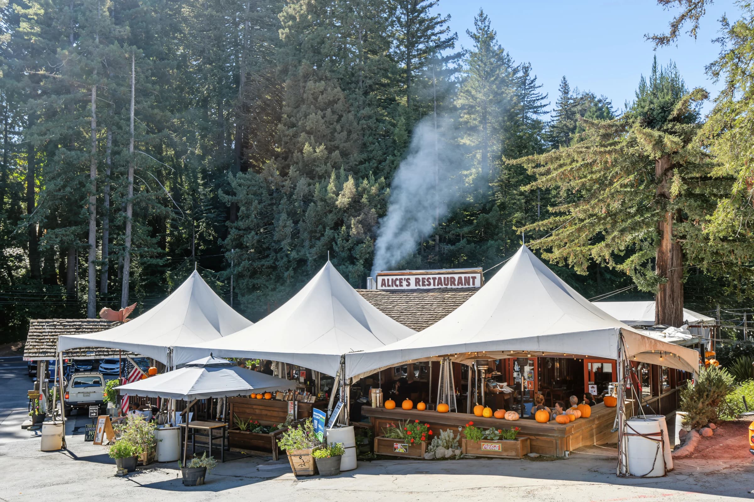 Alice's Restaurant is a historic, rustic roadside diner and popular community hub located at 17288 Skyline Blvd, Woodside, CA